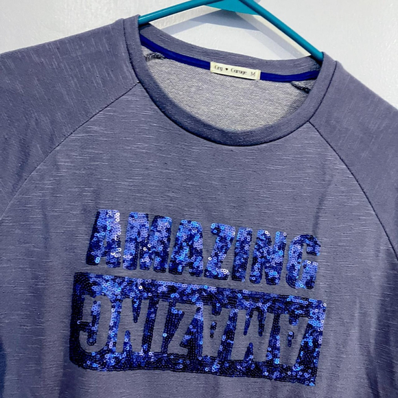 ✨💖 "AMAZING" SEQUIN EMBELLISHED PURPLE-GRAY SWEATSHIRT 💖✨ - Picture 2 of 3